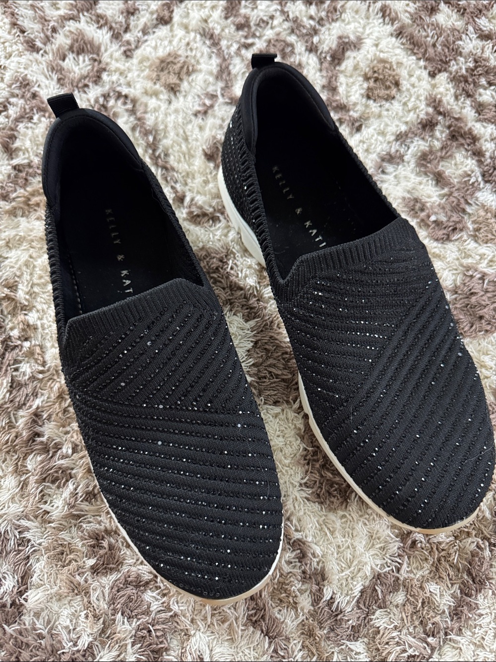 Kelly & Katie Black Slip-On Knit Sneakers with Sparkle